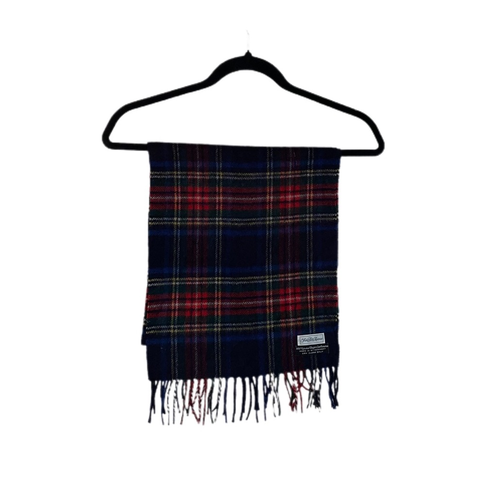 Vintage Saks Fifth Avenue 100% Virgin Cashmere Plaid Scarf with Fringe